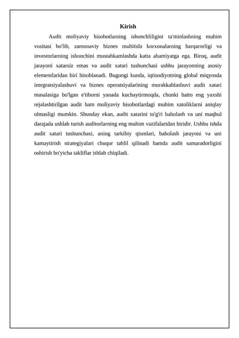 Auditorlik riski tushunchasi va uning maqbul to'plamini baxolash 3