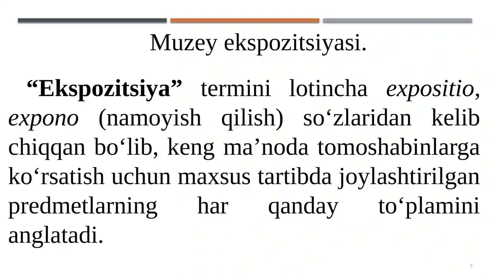 Muzey ekspozitsiyasi. Tasviriy, amaliy, xalq hunarmandchiligi san'ati va ijodkorlar asarlari ko'rgazmalarini tashkillashtirish. 3