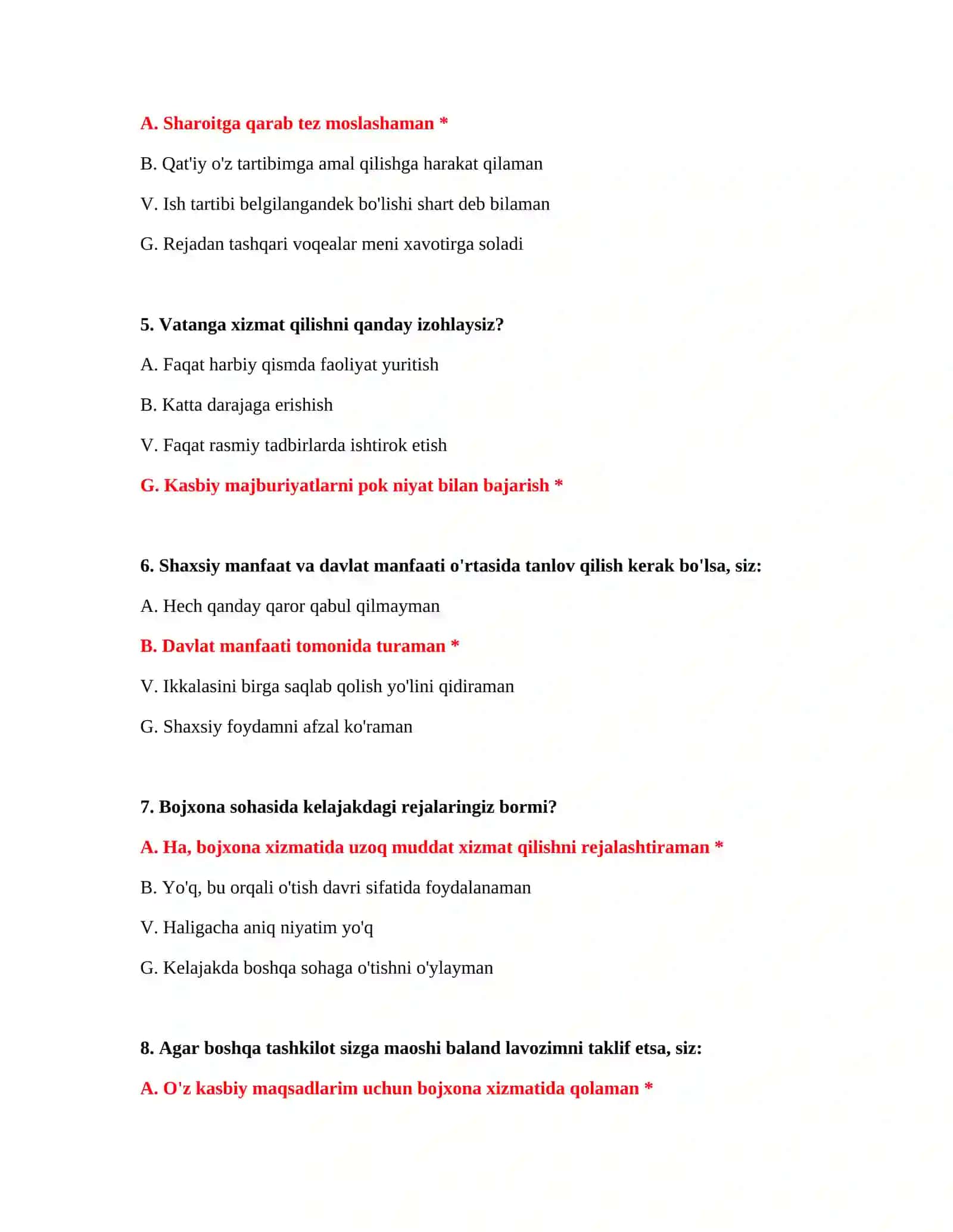 Bojxona testlarini yechish 3