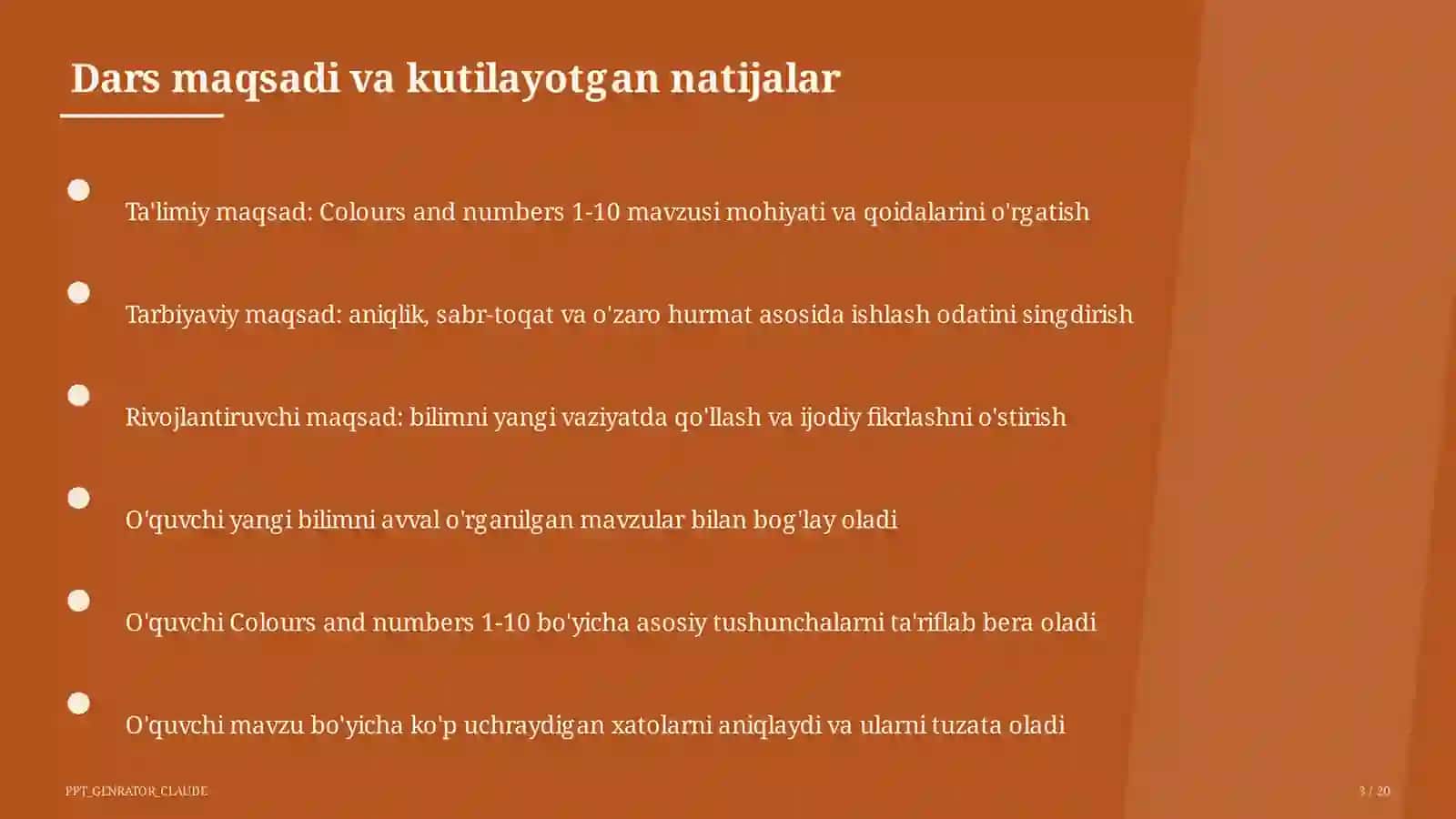 Colours and numbers 1-10 (1-sinf) 3