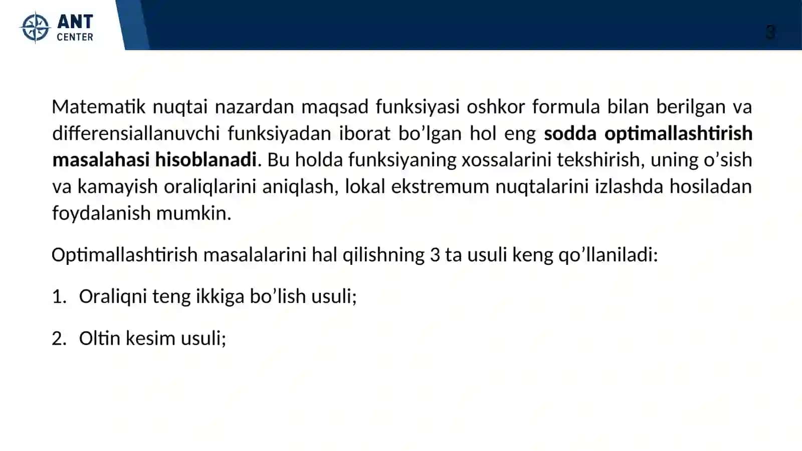 Optimallashtirish usullari 3