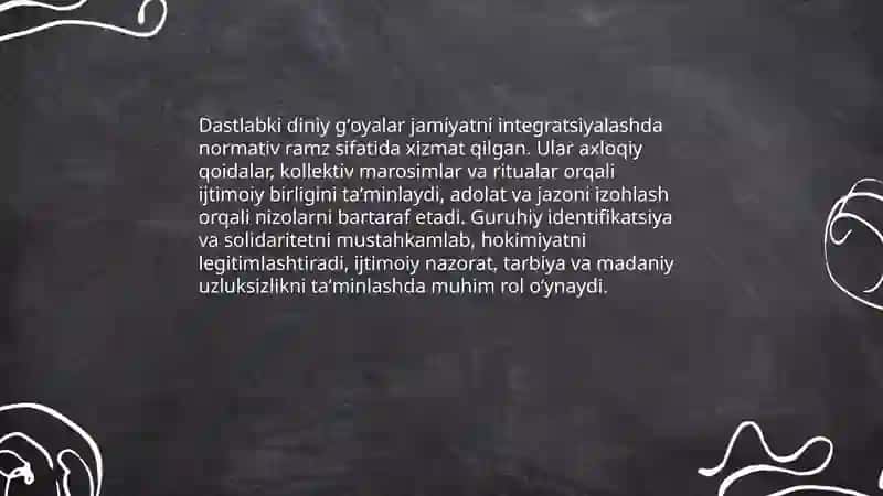 Dastlabki diniy gʻoyalar va jamiyatning ijtimoiy integratsiyasi 3