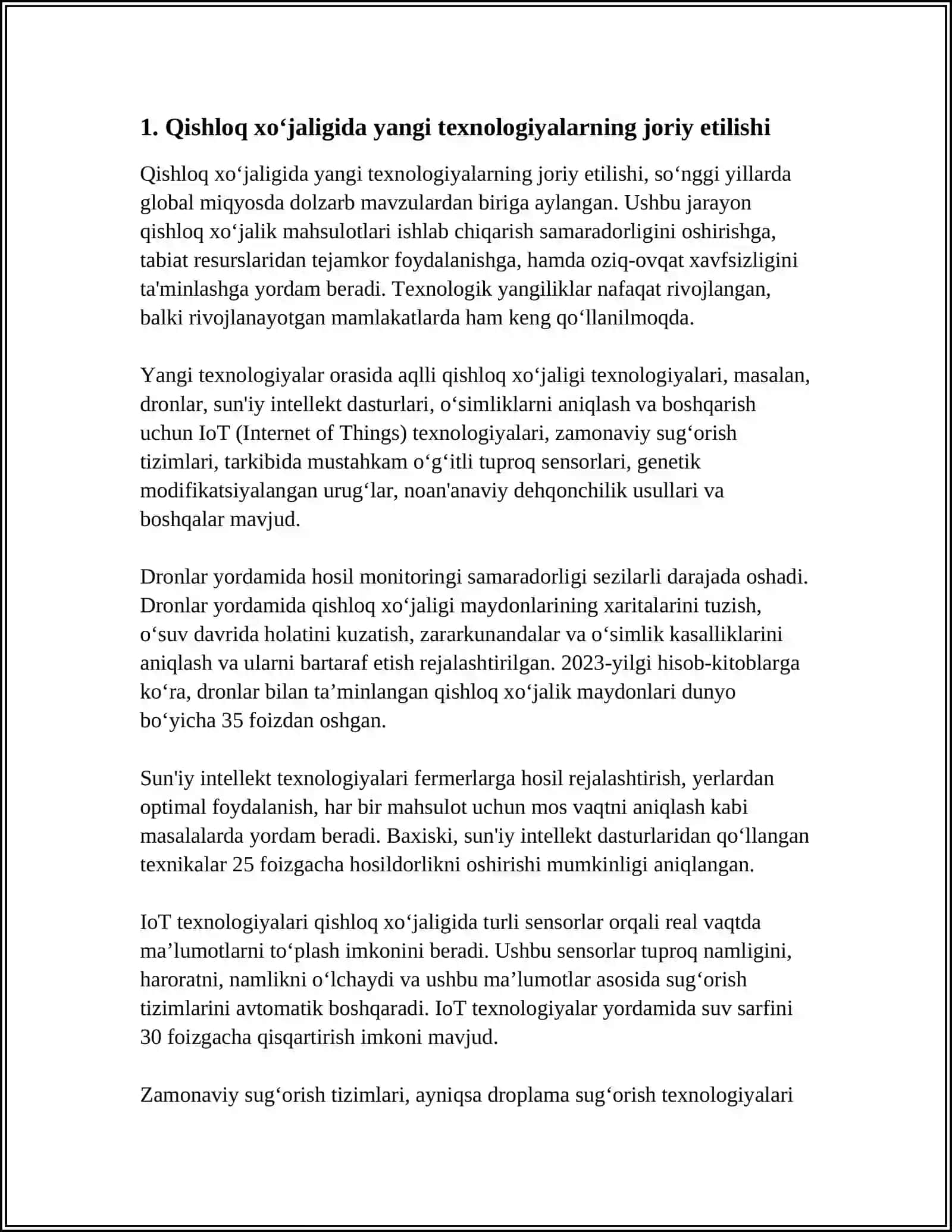 Qishloq xoʻjaligida yangi texnologiyalarning joriy etilishi 3