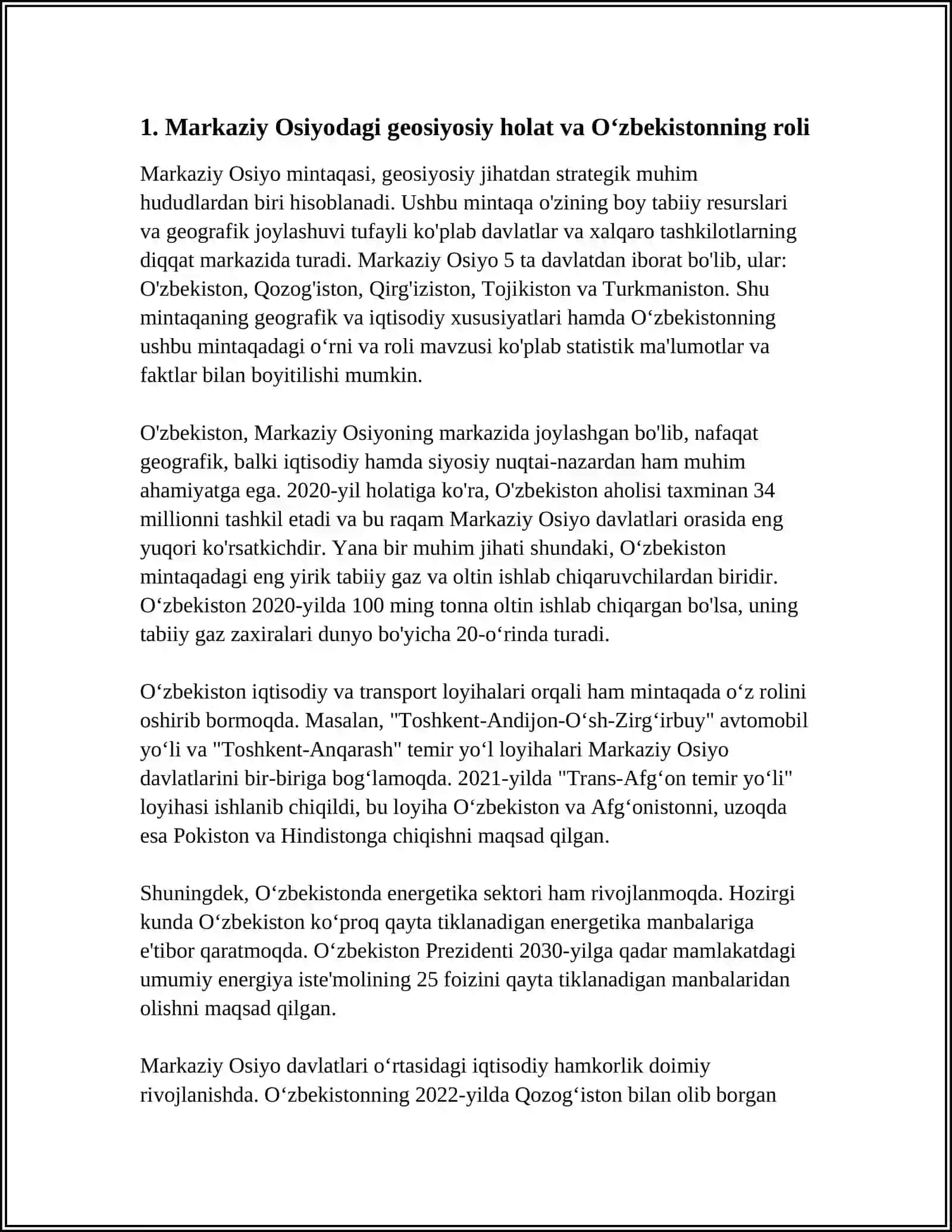 ÒZBEKISTONNING MARKAZIY OSIYODA TINCHLIK VA BARQARORLIKNI TA'MINLASHDAGI ÒRNI 3