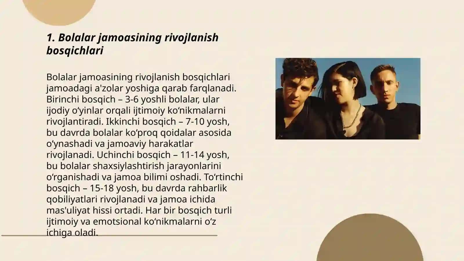 Bolalar jamoasining rivojlanish darajasi va bosqichlari 3