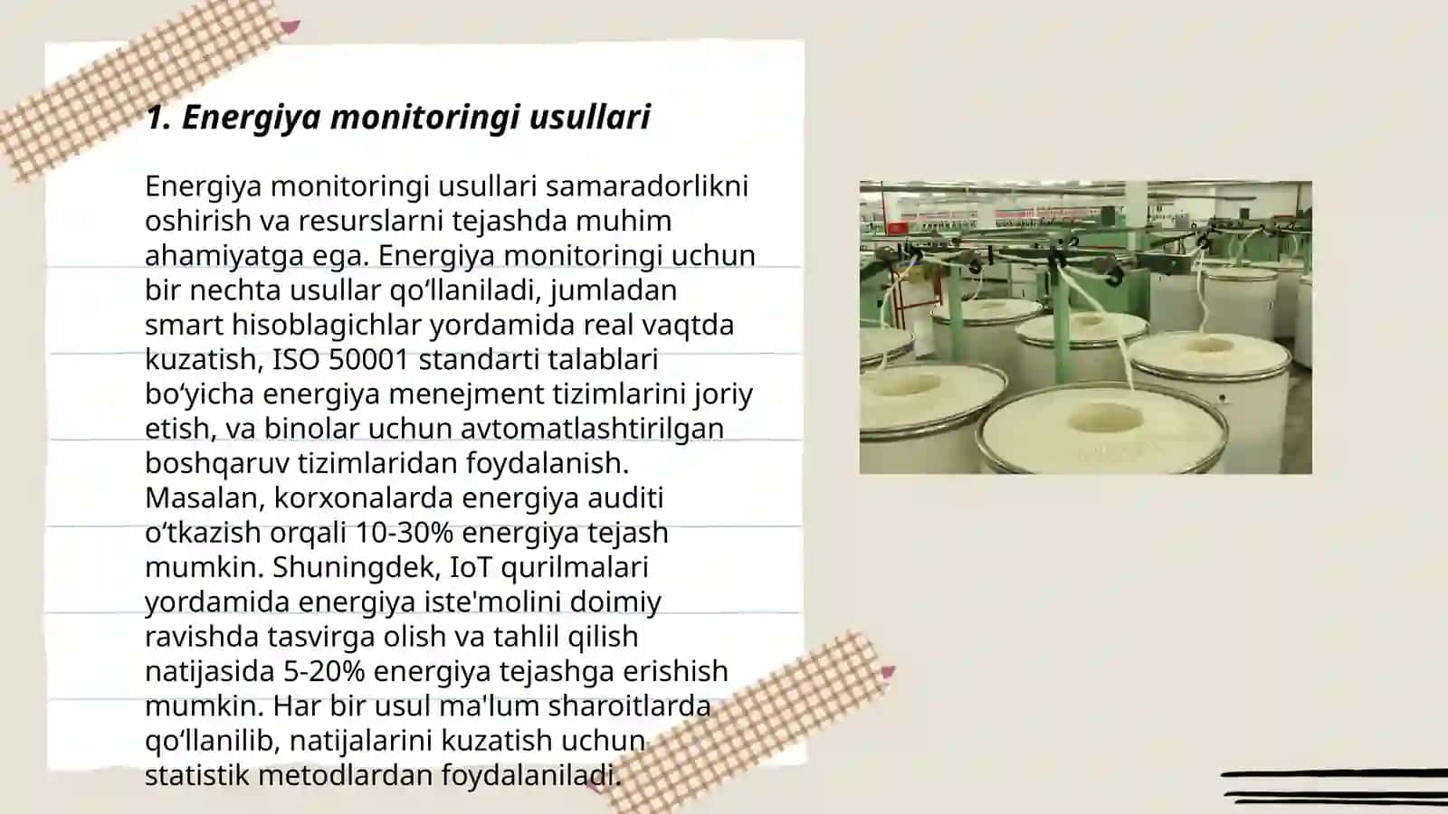 Energiya monitoringi va ishlab chiqarish jarayonlari o‘rtasidagi aloqani tahlil qilish va energiya tejash imkoniyatlarini aniqlash 3