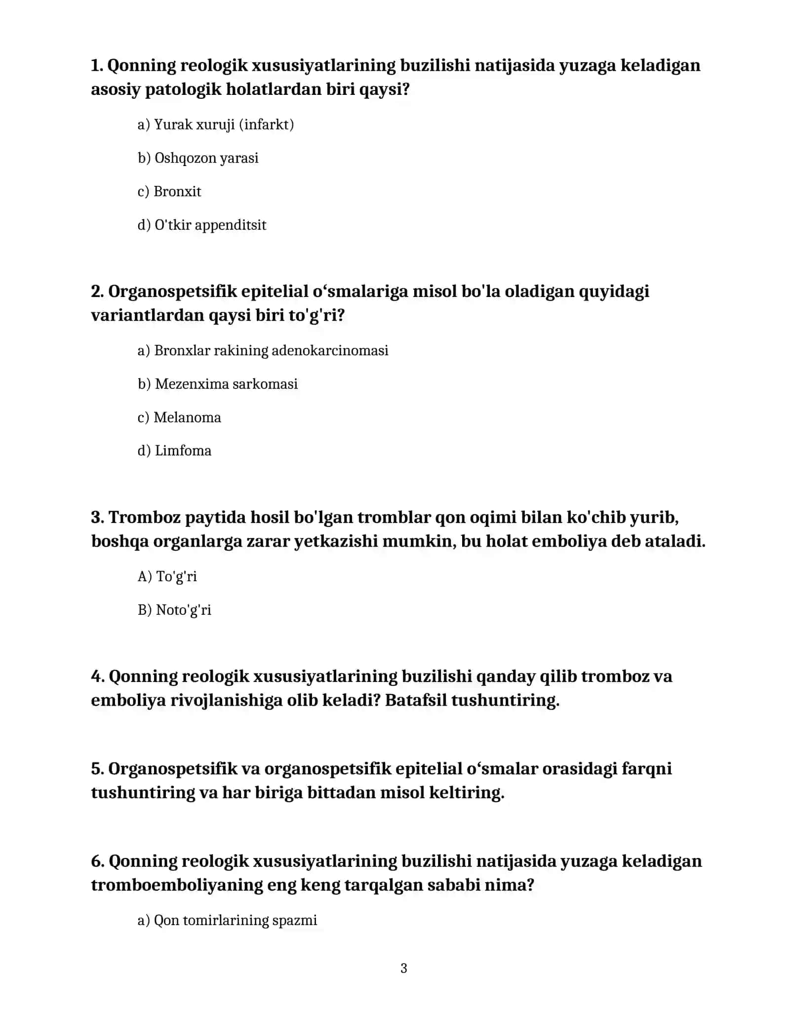 Qonning reologik xususiyatlarini buzilishlari tromboz emboliya organospetsifik va organospetsifik epitelial oʻsmalar 3