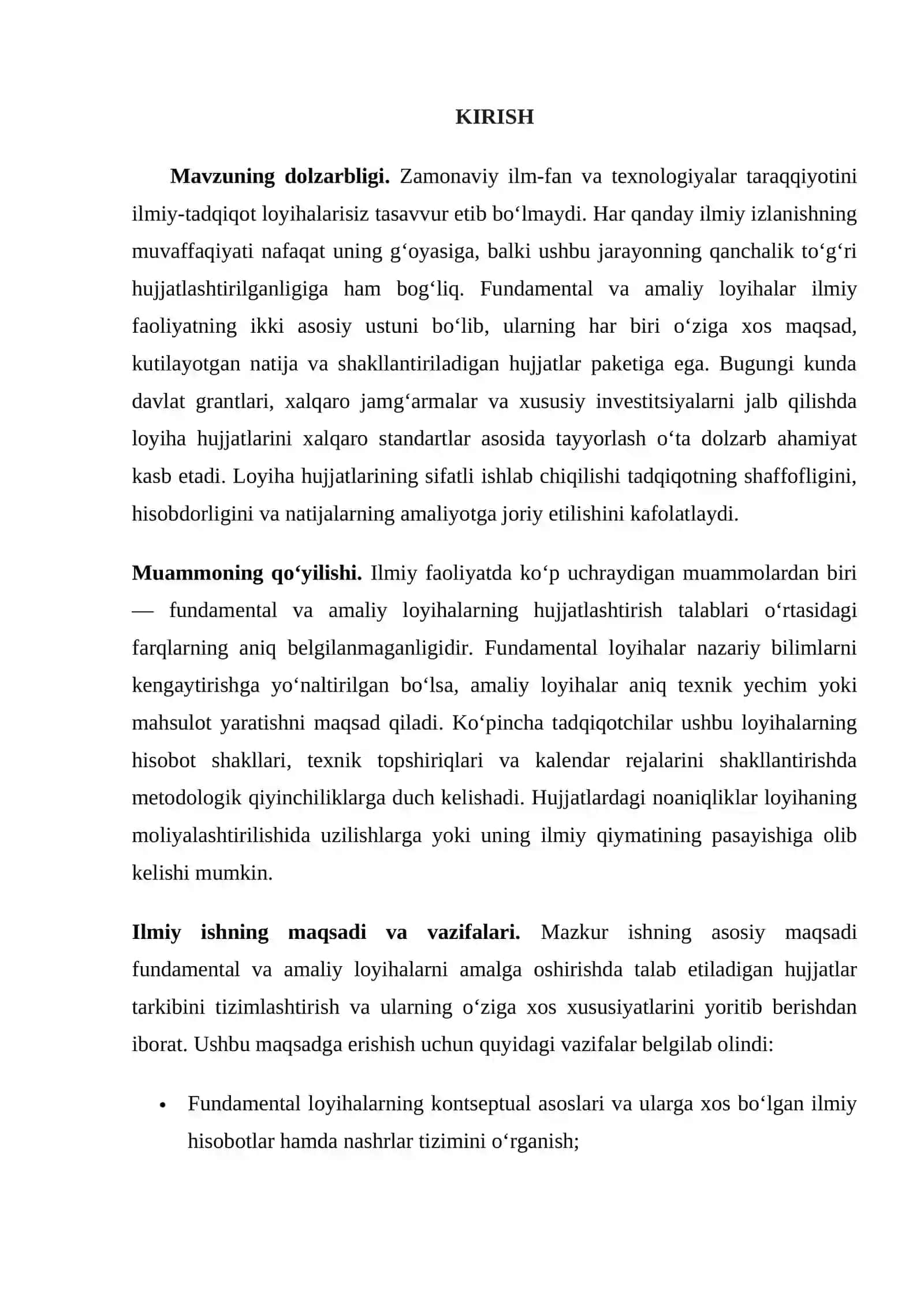 Fundamental loyihalarga tegishli hujjatlar, Amaliy loyihalarga tegishli hujjatlar 3
