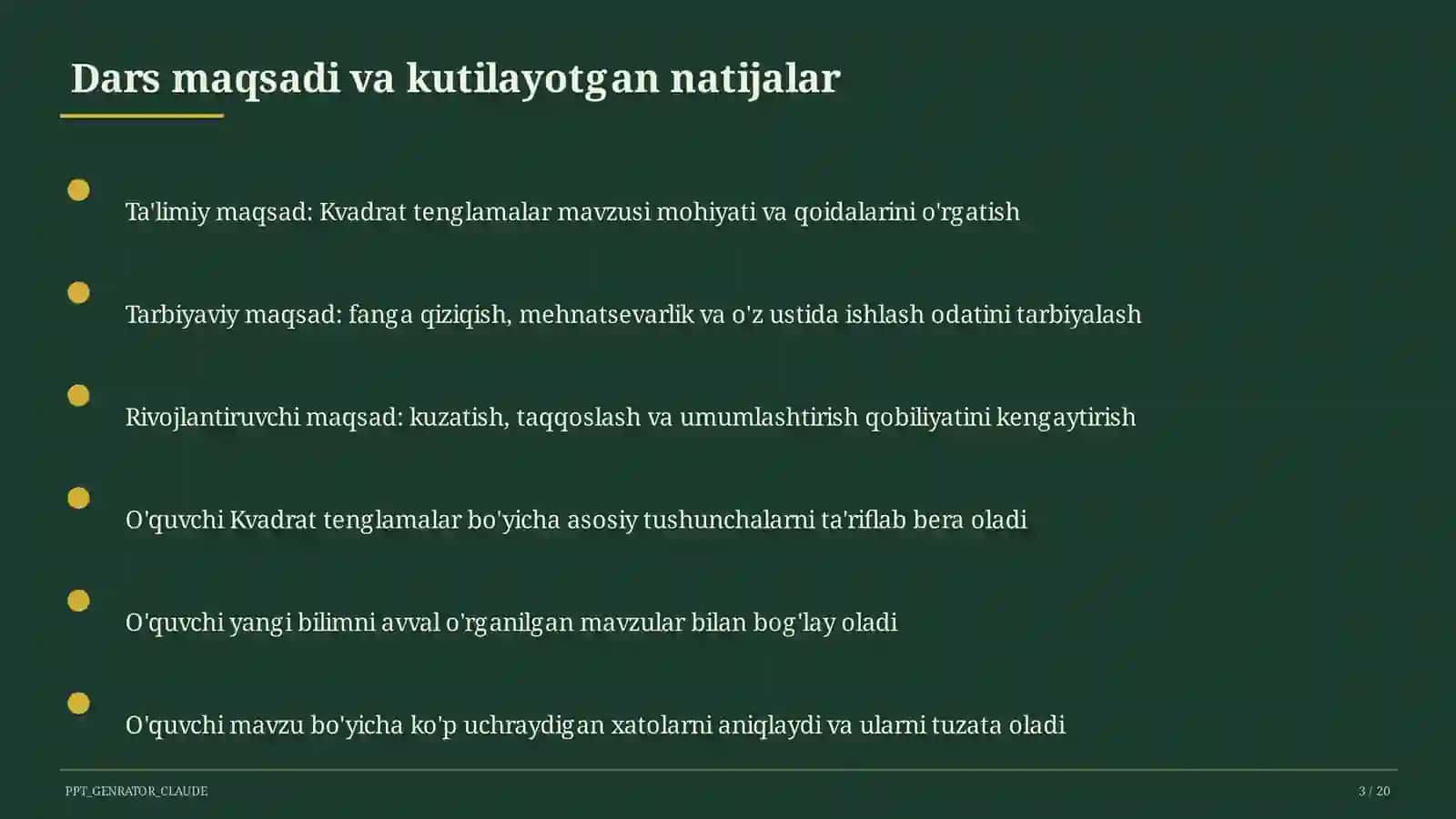 Kvadrat tenglamalar (8-sinf) 3