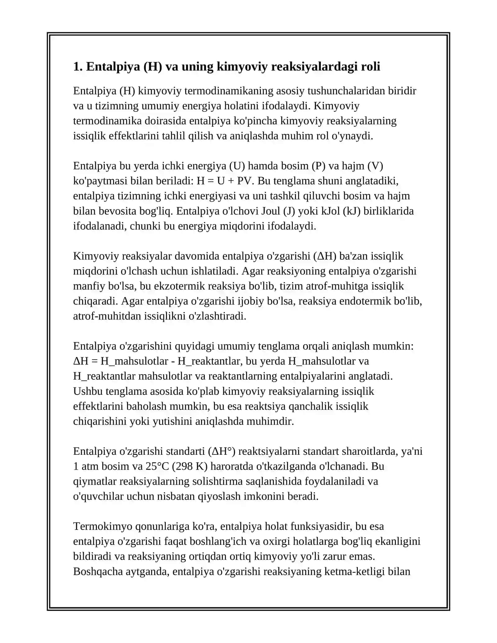 KIMYOVIY TERMODINAMIKA. KIMYOVIY REAKSIYALARNING ISSIQLIK EFFEKTINI ANIQLASH 3