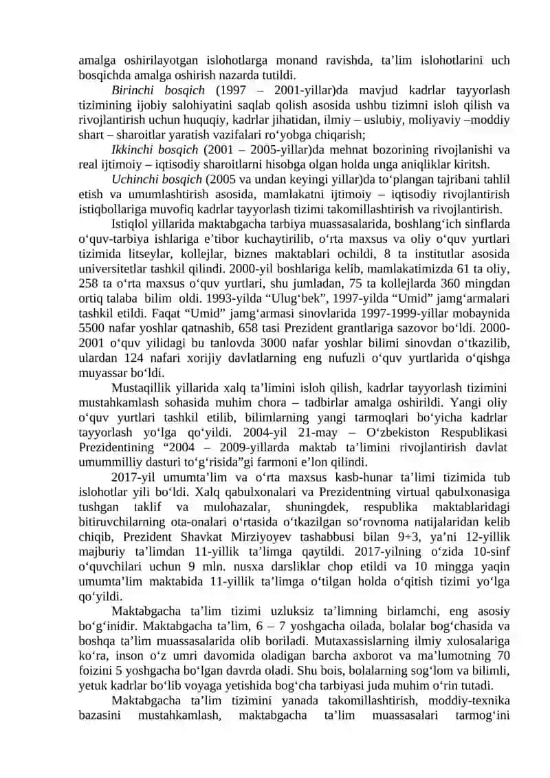 O‘zbekiston Respublikasida ta’lim sohasida amalga oshirilgan islohotlar 3