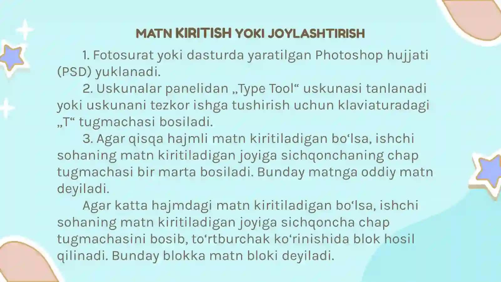 MATNLAR BILAN ISHLASH 3