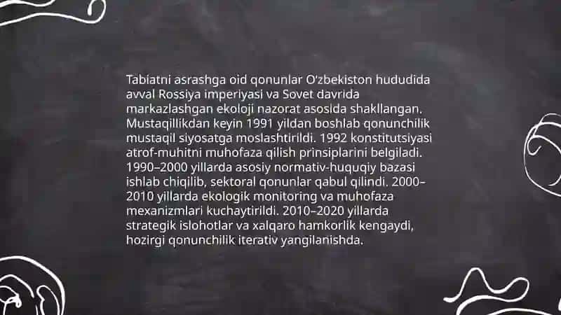 O'zbekiston Respublikasi tabiatini asrashga doir qonunlarni o'rganish tahlili qilish 3