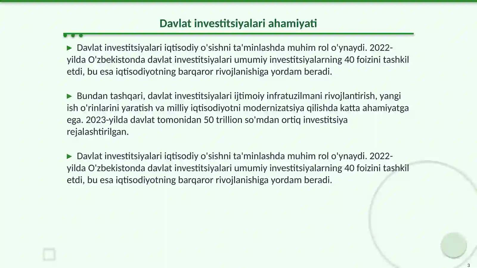 Investitsion faoiliyatni moliyalashtirishning davlat manbalari 3