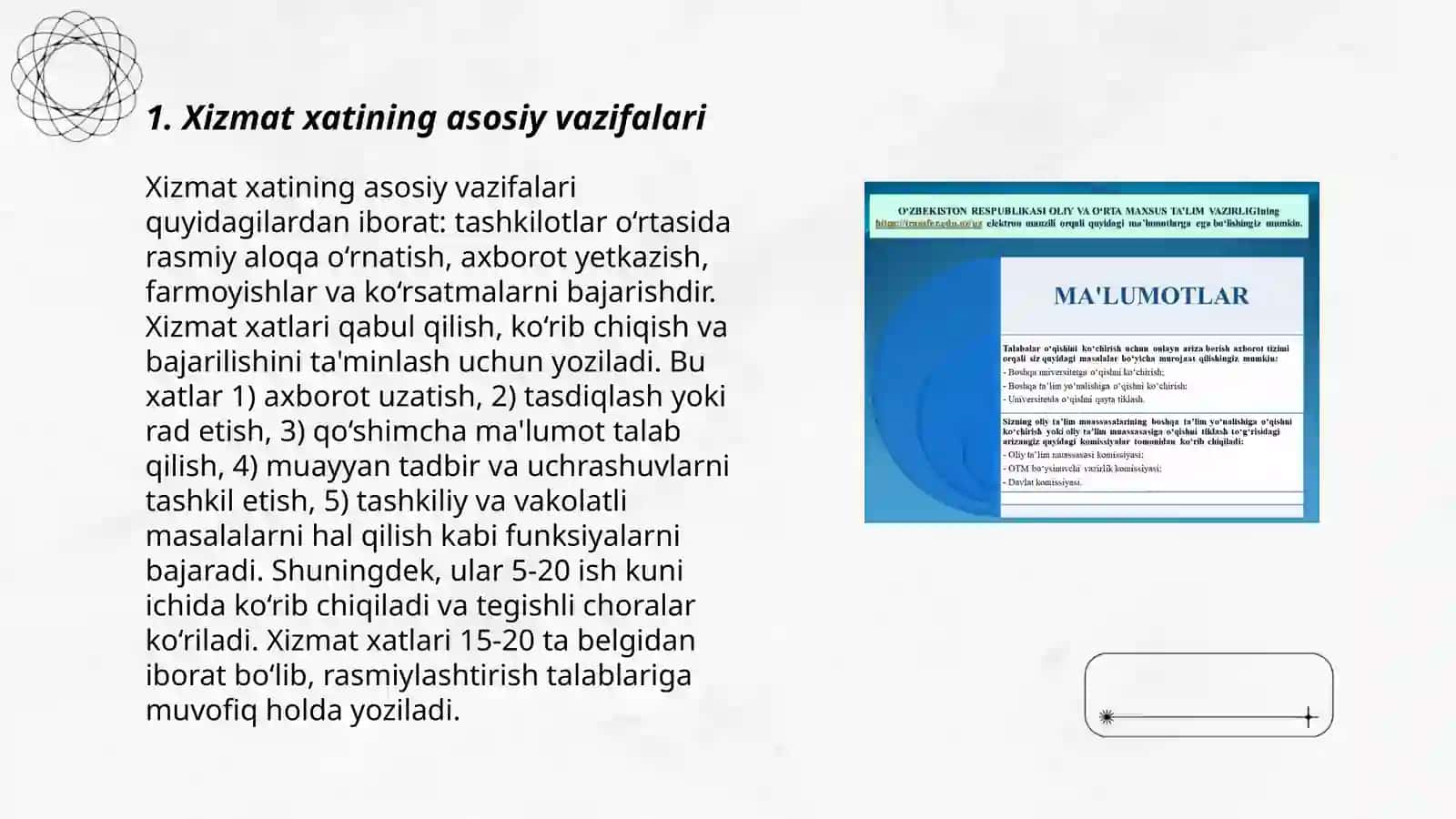 Xizmat xatlari. Davo xat axborot xat. Talabnoma 3