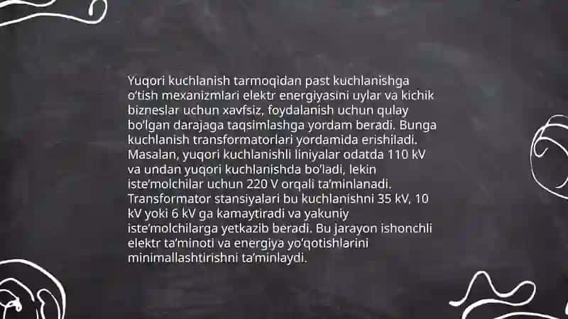 Yuqori kuchlanish tarmoqidan past kuchlanishga oʼtishni, Yuqori kuchlanishdan past kuchlanishga oʼtish taʼminoti 3