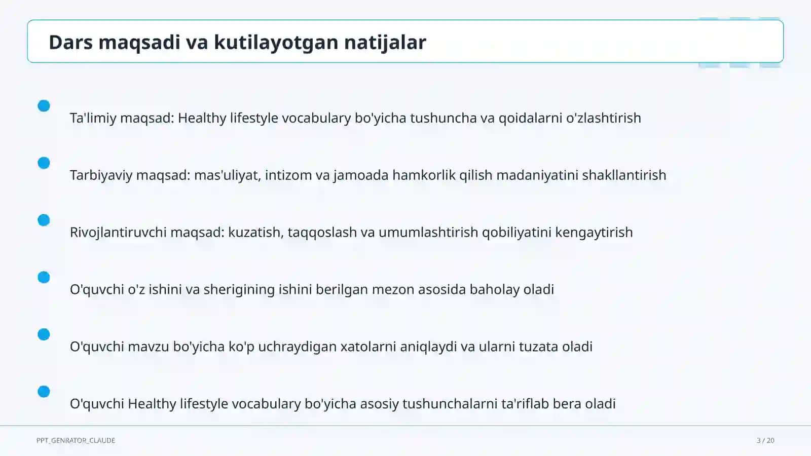 Healthy lifestyle vocabulary (7-sinf) 3
