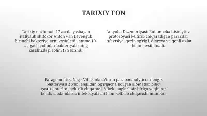 Amyoba Dizenteriyasi, Paragemolitik, Nag - Vibrionlar, Tibbiyot Amaliyotidagi Ahamiyati Va Baktereologik Diagnoostikasi 3