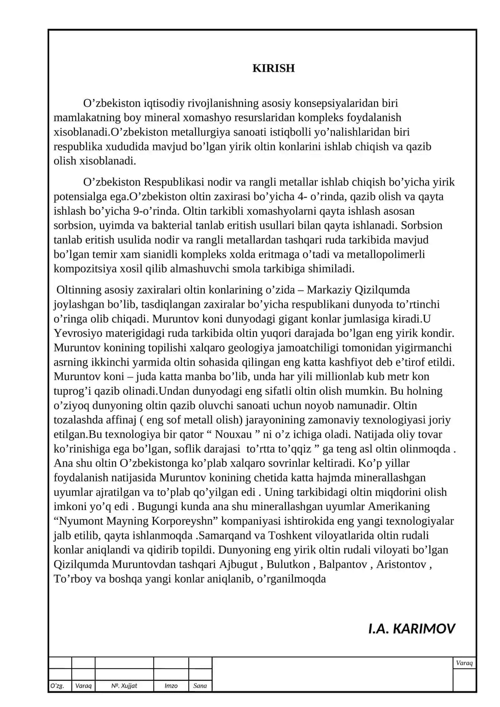 Oltin rudasini boyitishning texnologik sxemasini tanlash va hisoblash 3