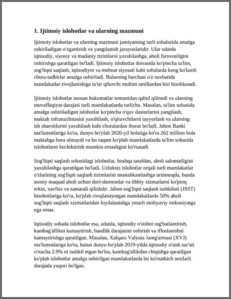O’ZBEKISTONDA IJTIMOIY SOHADA AMALGA OSHIRILAYOTGAN O’ZGARISHLAR MAZMUN VA MOHIYATI 3