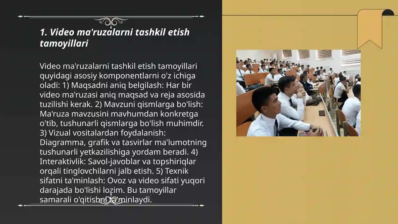 Video ma'ruzalar va ularni tashkil etishga qoʻyiladigan talablar 3