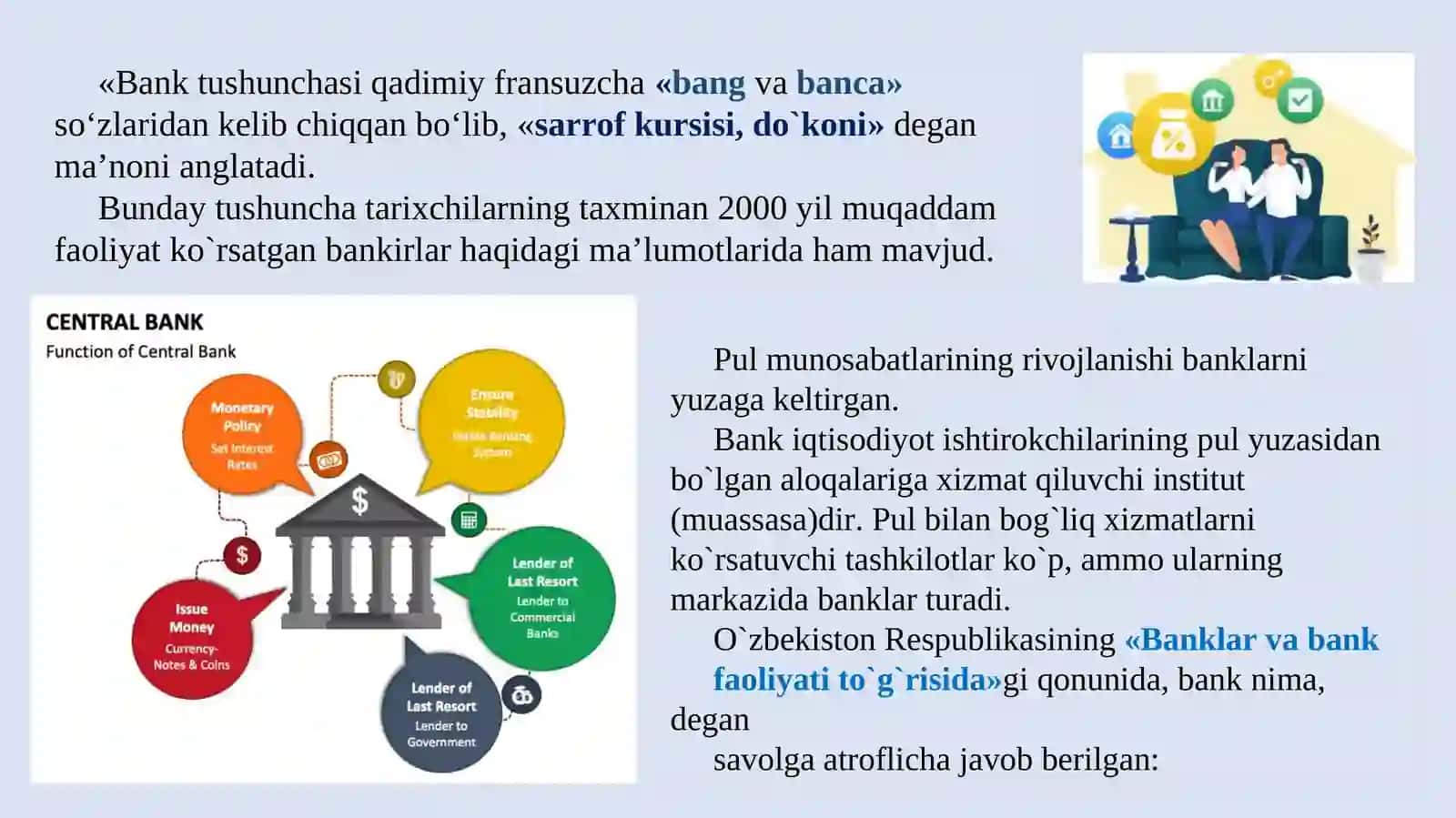 Mavzu Banklarning Mohiyati va Asosiy Funksiyalari 3