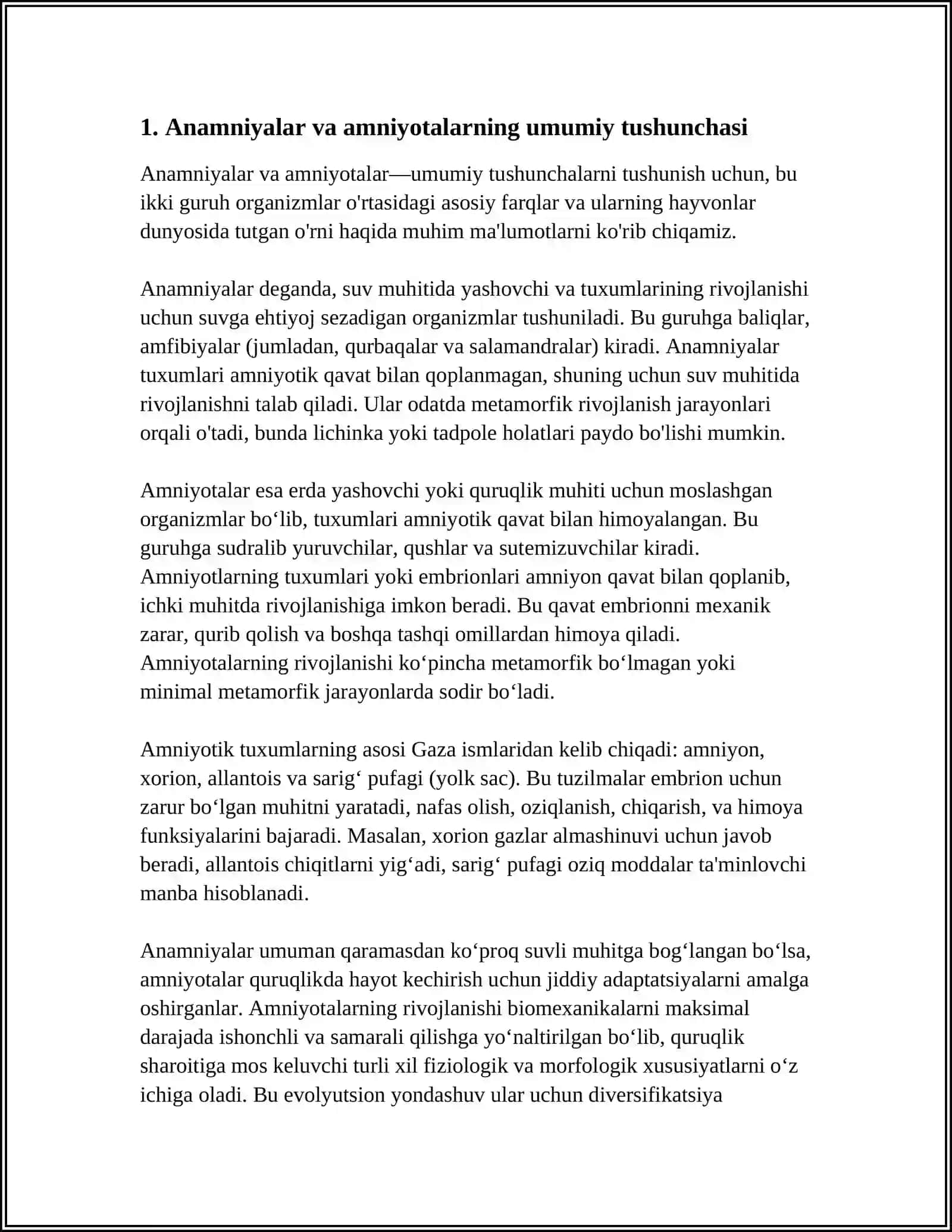 ANAMNIYA VA AMNIOTALARNING MORFOLOGIK VA FIZIOLOGIK BELGILARI. QADIMGI SUDRALIB YURUVCHILAR 3