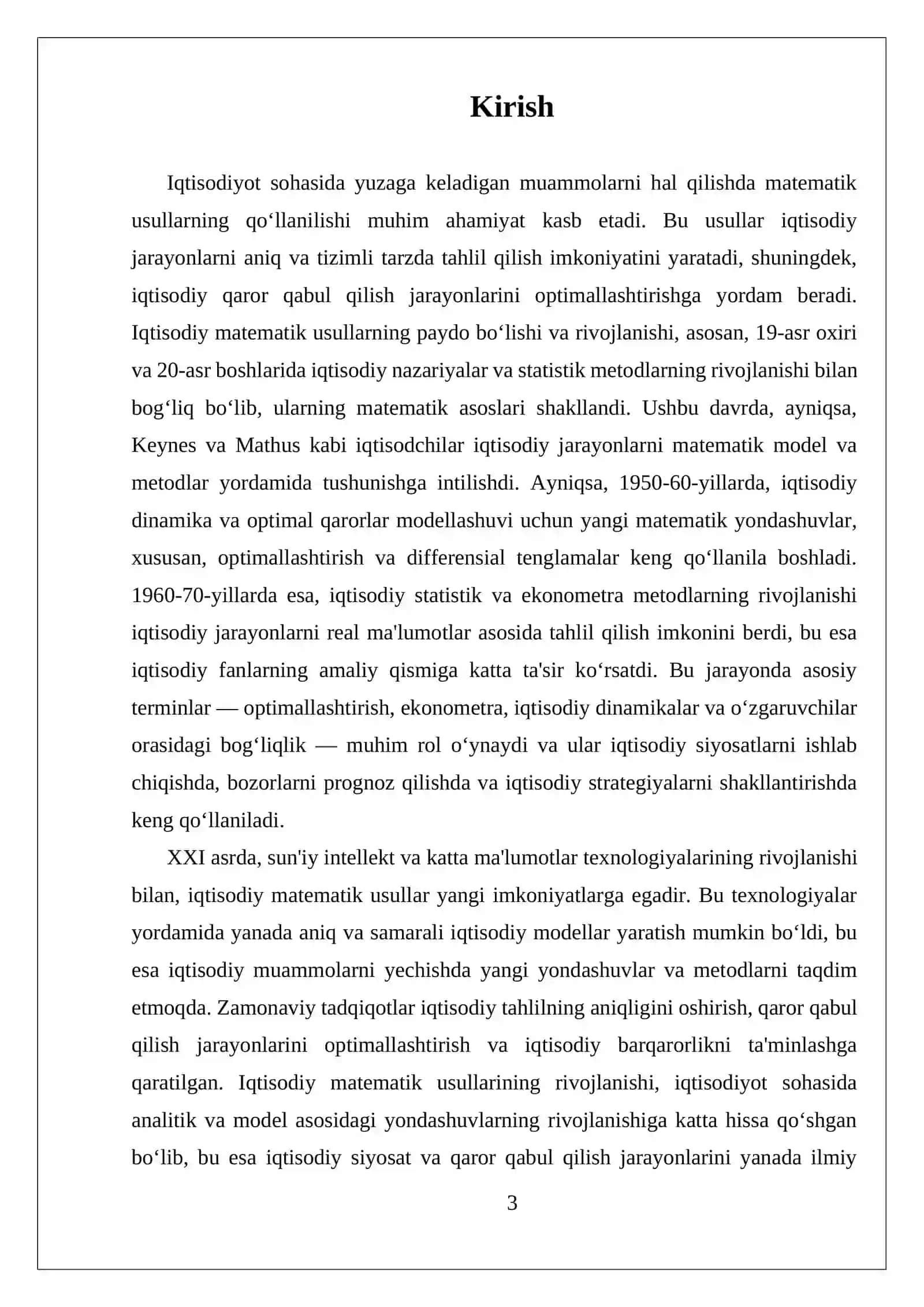 MUSTAQIL ISH IQTISODIYOT MASALALARINI YECHISHDA IQDISODIY MATEMATIK USULLARNING PAYDO BOʻLISHI VA RIVOJLANISH 3