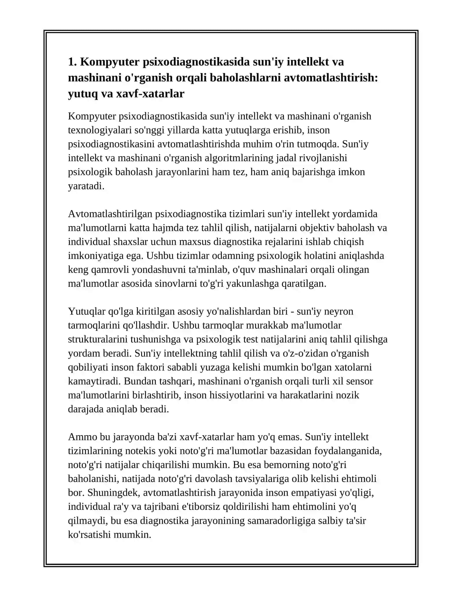 KOMPYUTER PSIXODIAGNOSTIKASINING YUTUQ VA KAMCHILIKLARI BO’YICHA AMALIY TARZDA YANGILIK YARATI 3