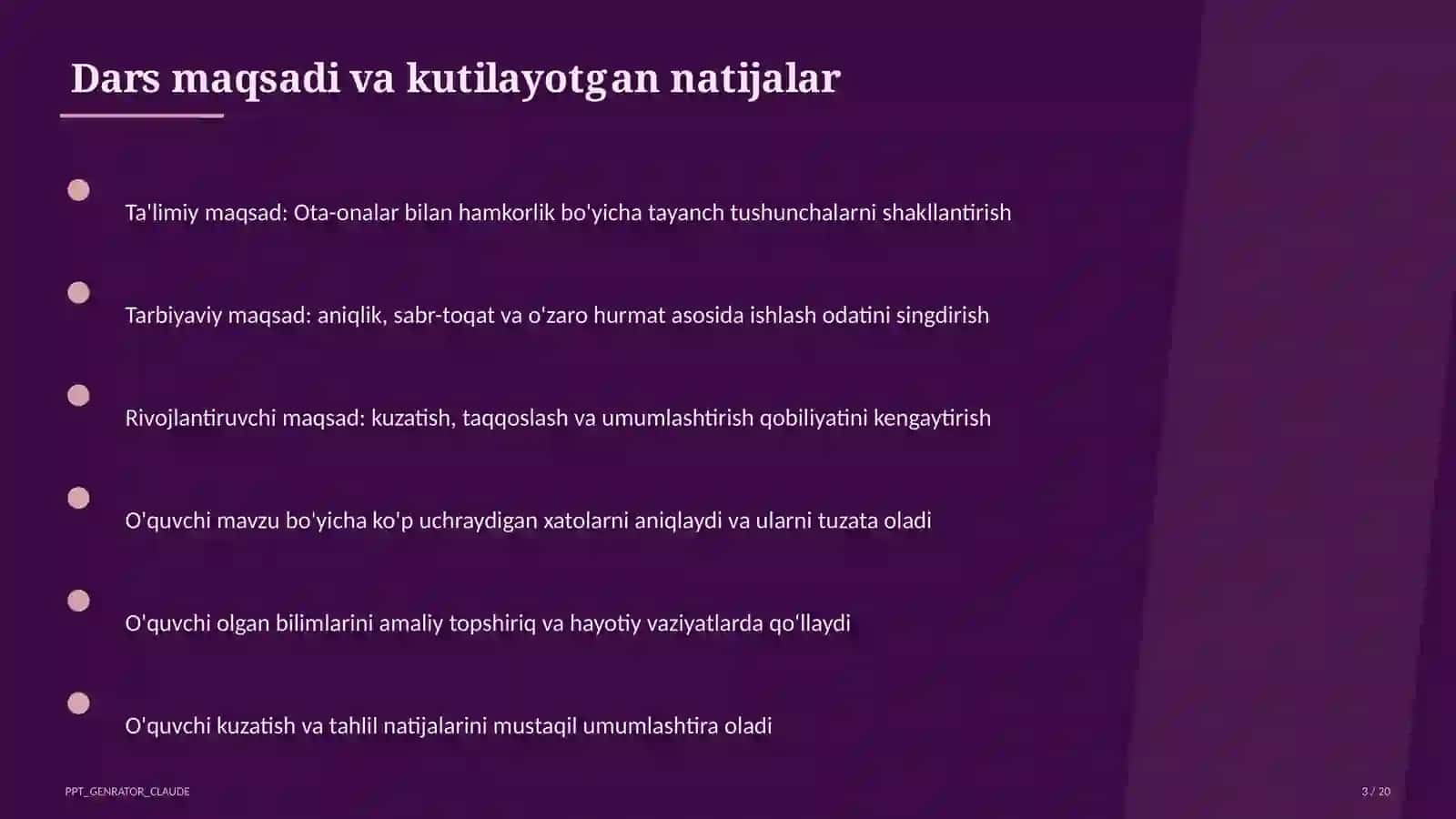 Ta'limiy maqsad: Ota-onalar bilan hamkorlik bo'yicha tayanch tushunchalar 3