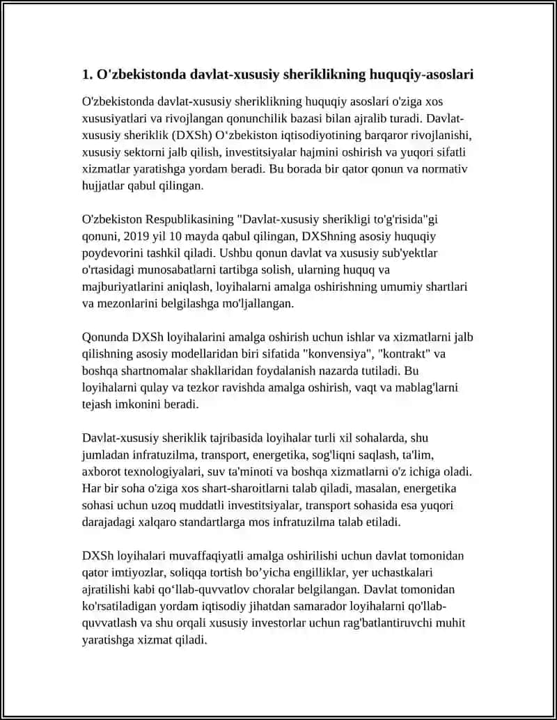 O‘ZBEKISTON IQTISODIYOTIDA DAVLAT-XUSUSIY SHERIKLIK MEXANIZMLARI 3