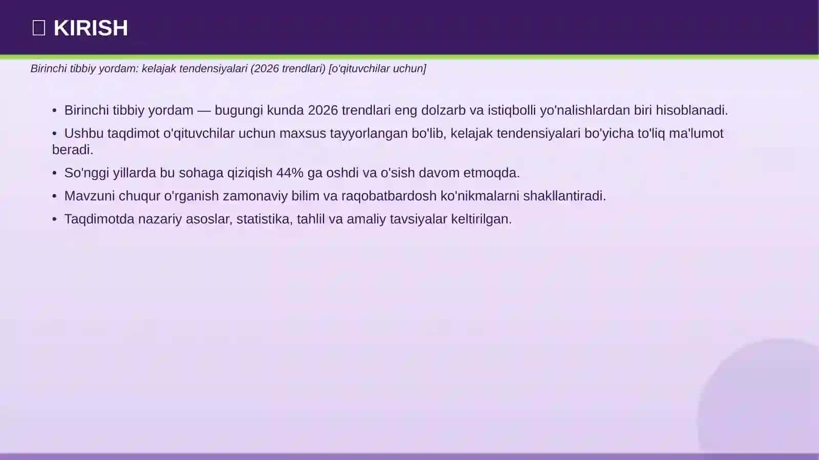 Birinchi tibbiy yordam: kelajak tendensiyalari (2026 trendlari) [o'qituvchilar uchun] 3