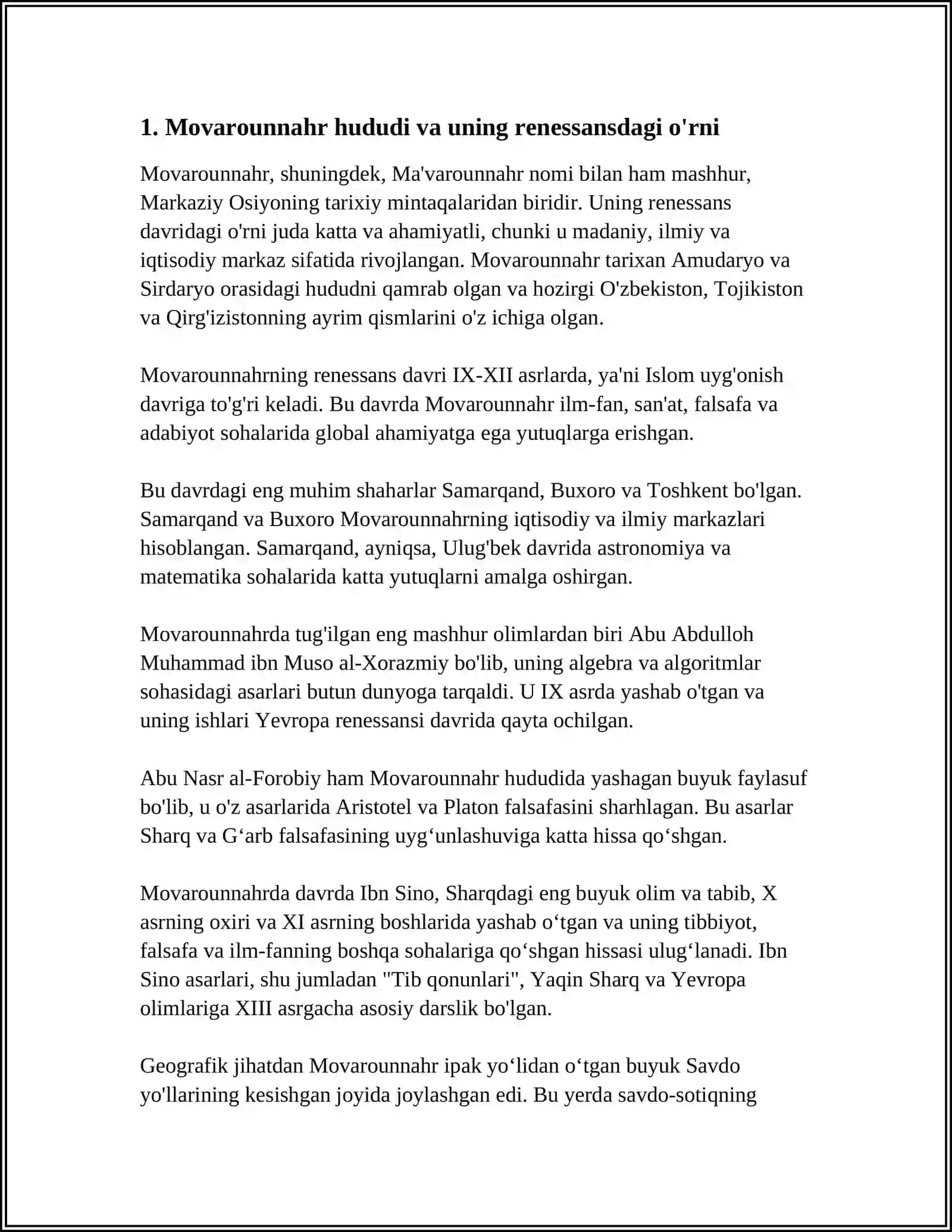 9-12-ASRLARDA MAMLAKAT HUDUDIDA RÒY BERGAN MADANIY UYĢONISH RENESANS.BUYUK ALLOMALARNINGJAHON SIVILIZATSIYASIGA QÒSHAN HISSASI 3