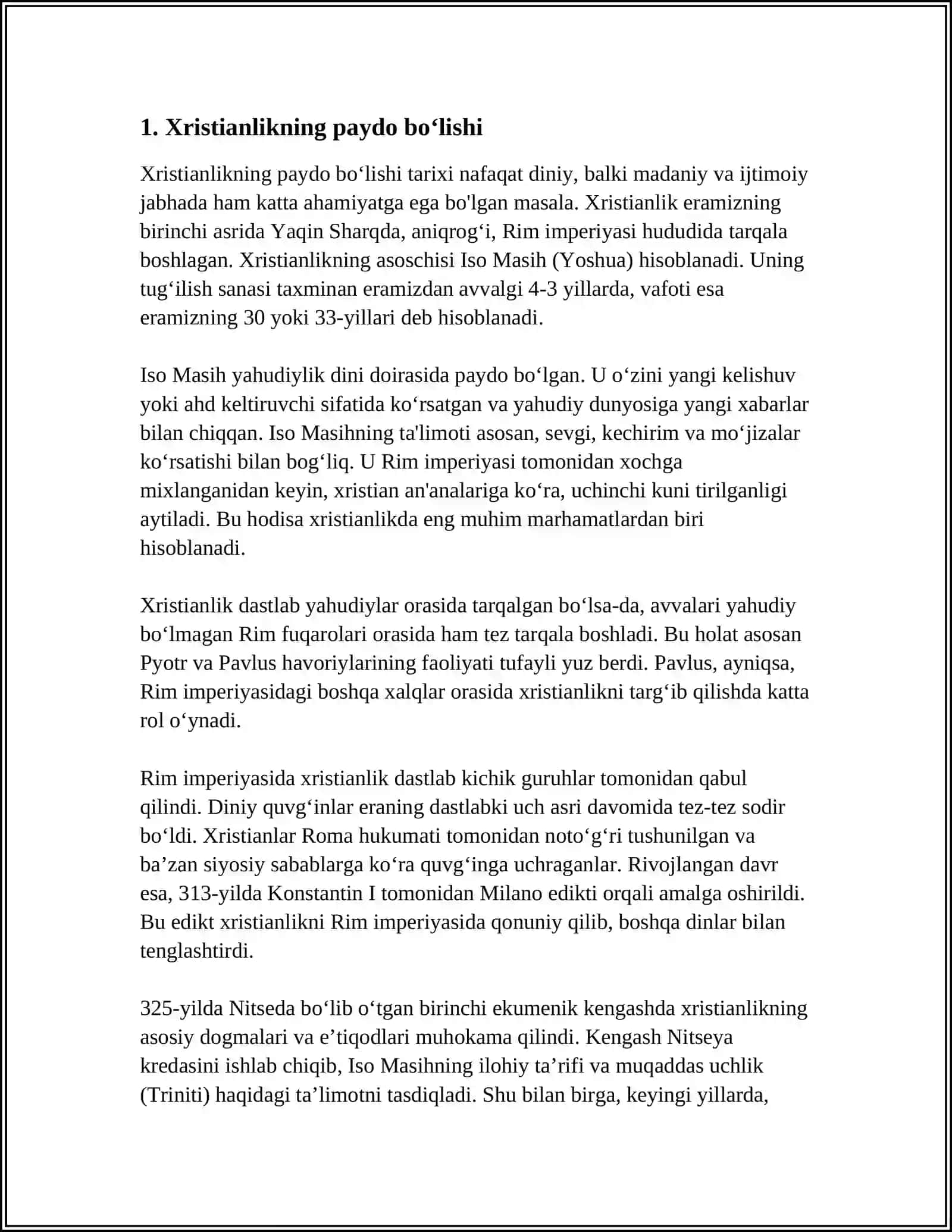 XRISTIANLIKNING PAYDO BO‘LISHI, AQIDALARI, ASOSIY YO‘NALISHLARI, TAʼLIMOTLARI VA MANBALARI 3