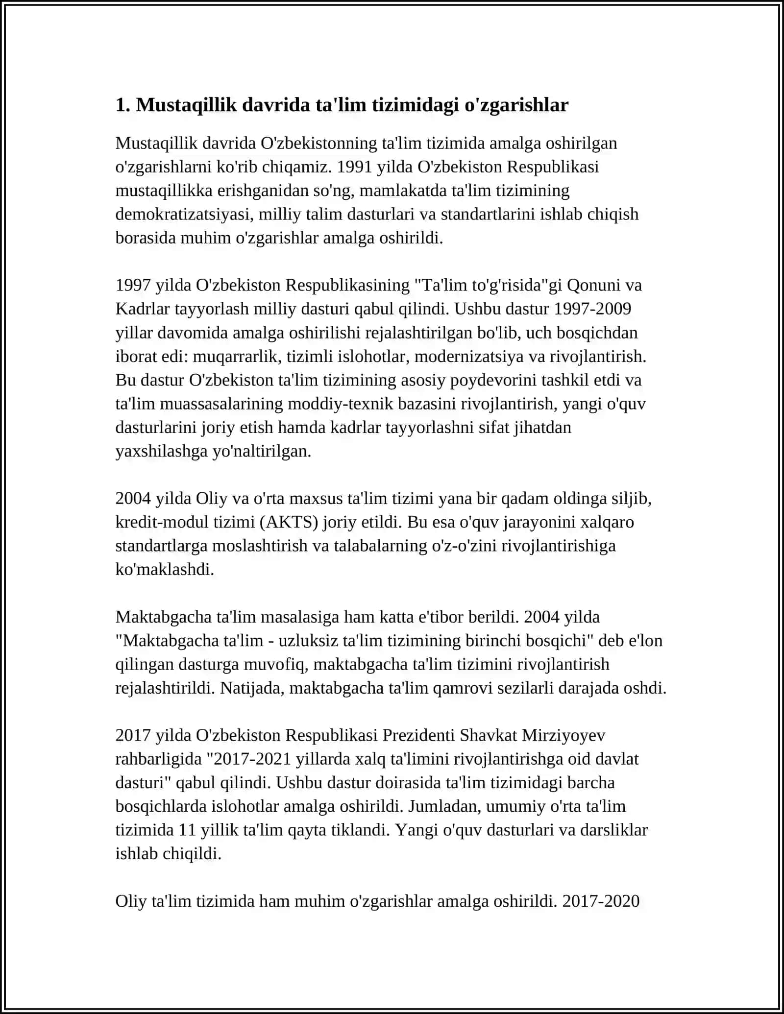 OZBEKISTON RESPUBLIKASIDA TA'LIM SOHASIDA AMALGA OSHIRILGAN ISLOHOTLAR 3