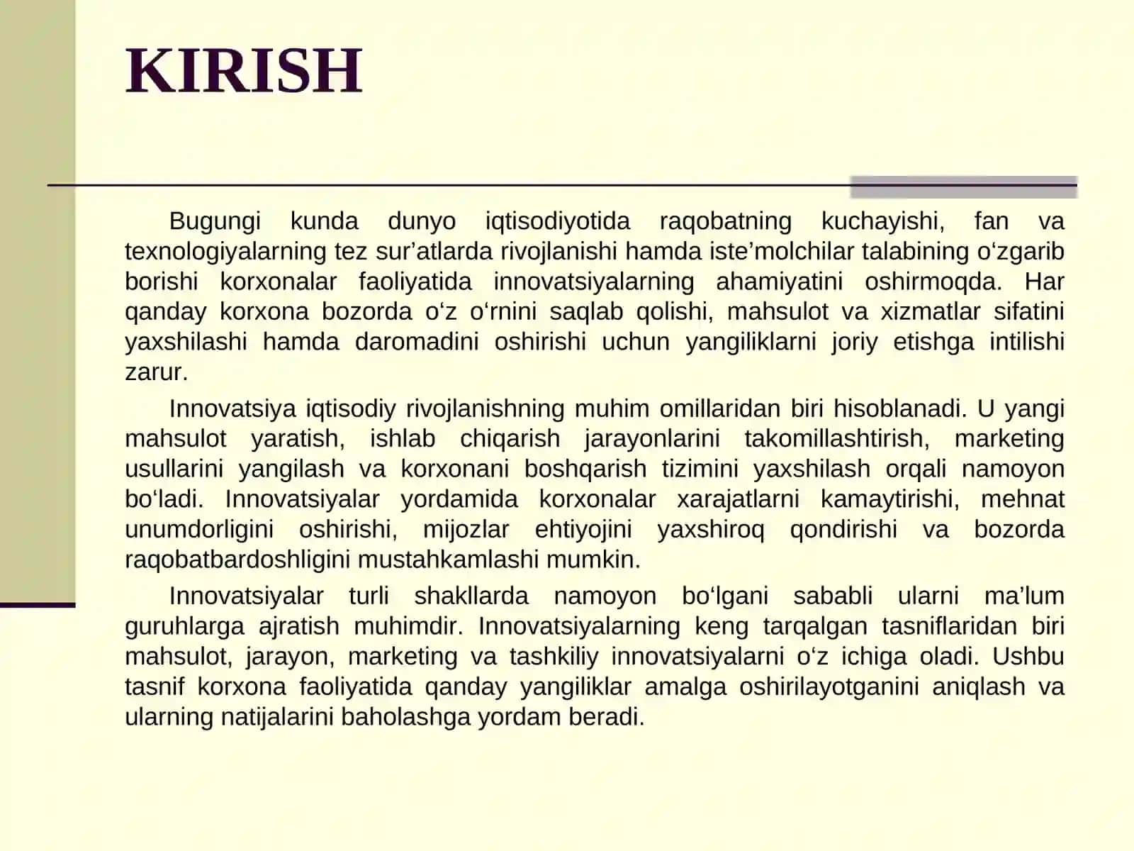 Innovatsiyalar tashnifi mahsulot jarayon marketing va tashkiliy innovatsiyalar 3