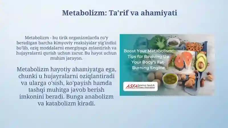 Metabolizm jaroyonida energiya hosil bo'lishi va sarflanishi 3