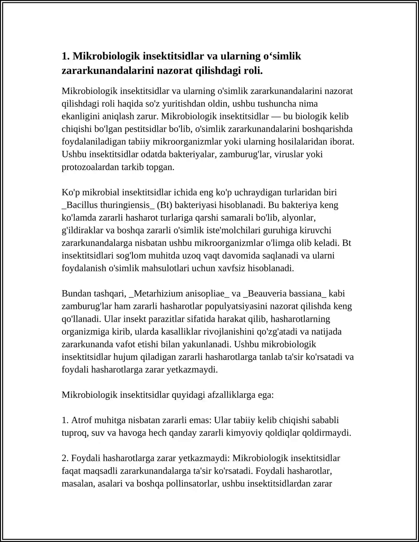 MIKROORGANIZMLARNING QISHLOQ XOʻJALIGI VA OʻSIMLIKLARNI HIMOYALASHDA AHAMIYATI 3