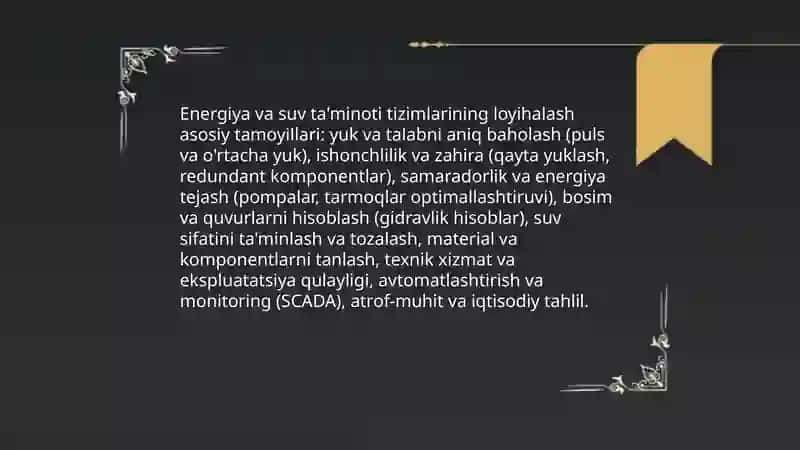 Energiya va suv ta'minoti tizimlarini loyihalash asoslari 3