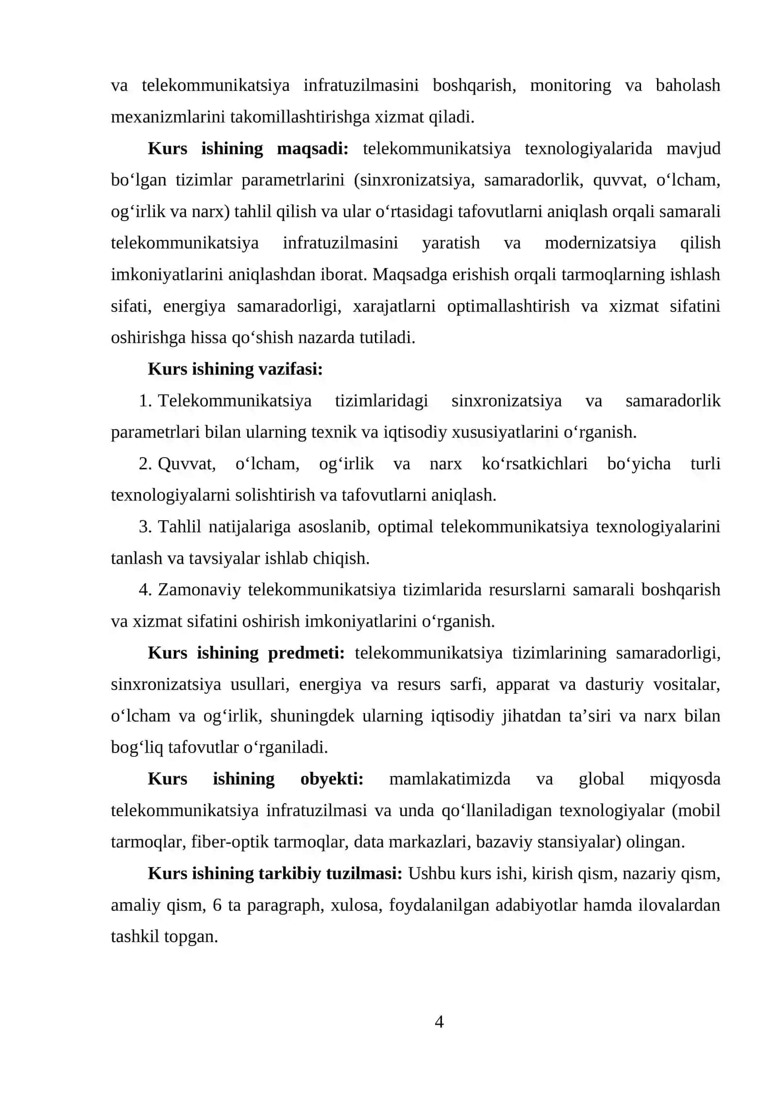 TELEKOMMUNIKATSIYA TEXNOLOGIYALARIDAGI SINXRONIZATSIYA, SAMARADORLIK, QUVVAT, O‘LCHAM, OG‘IRLIK, NARXLARNI O‘RTASIDAGI TAFOVUTLARNI ANIQLASH 3