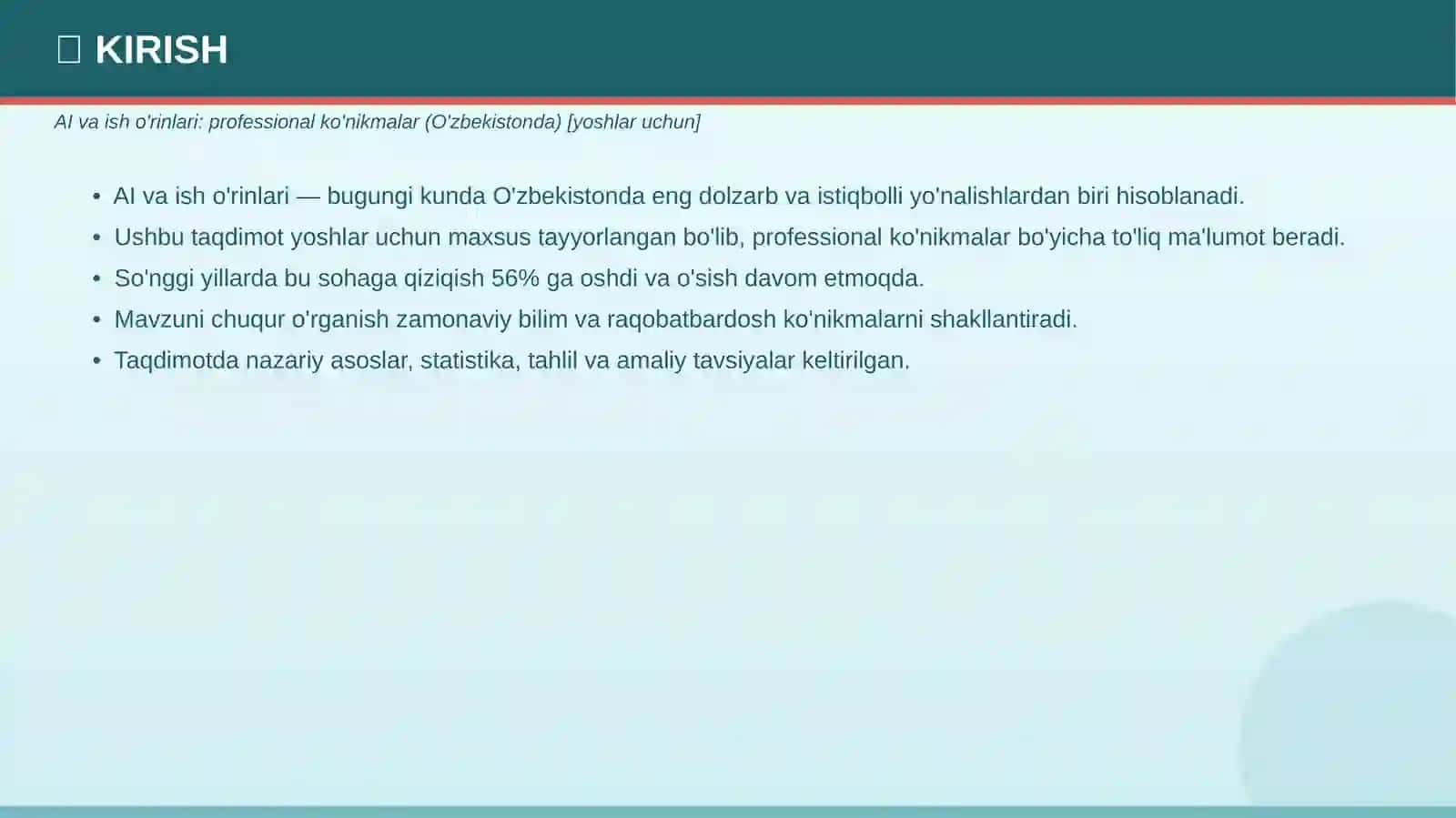 AI va ish o'rinlari: professional ko'nikmalar (O'zbekistonda) 3