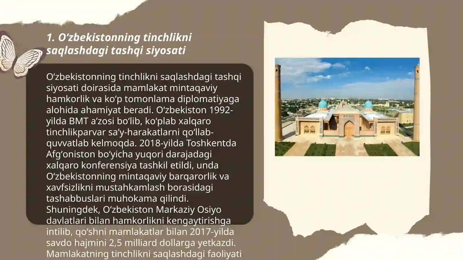Oʻzbekistonning markaziy Osiyoda tinchlik va barqarorlikni taʼminlashdagi oʻrni 3