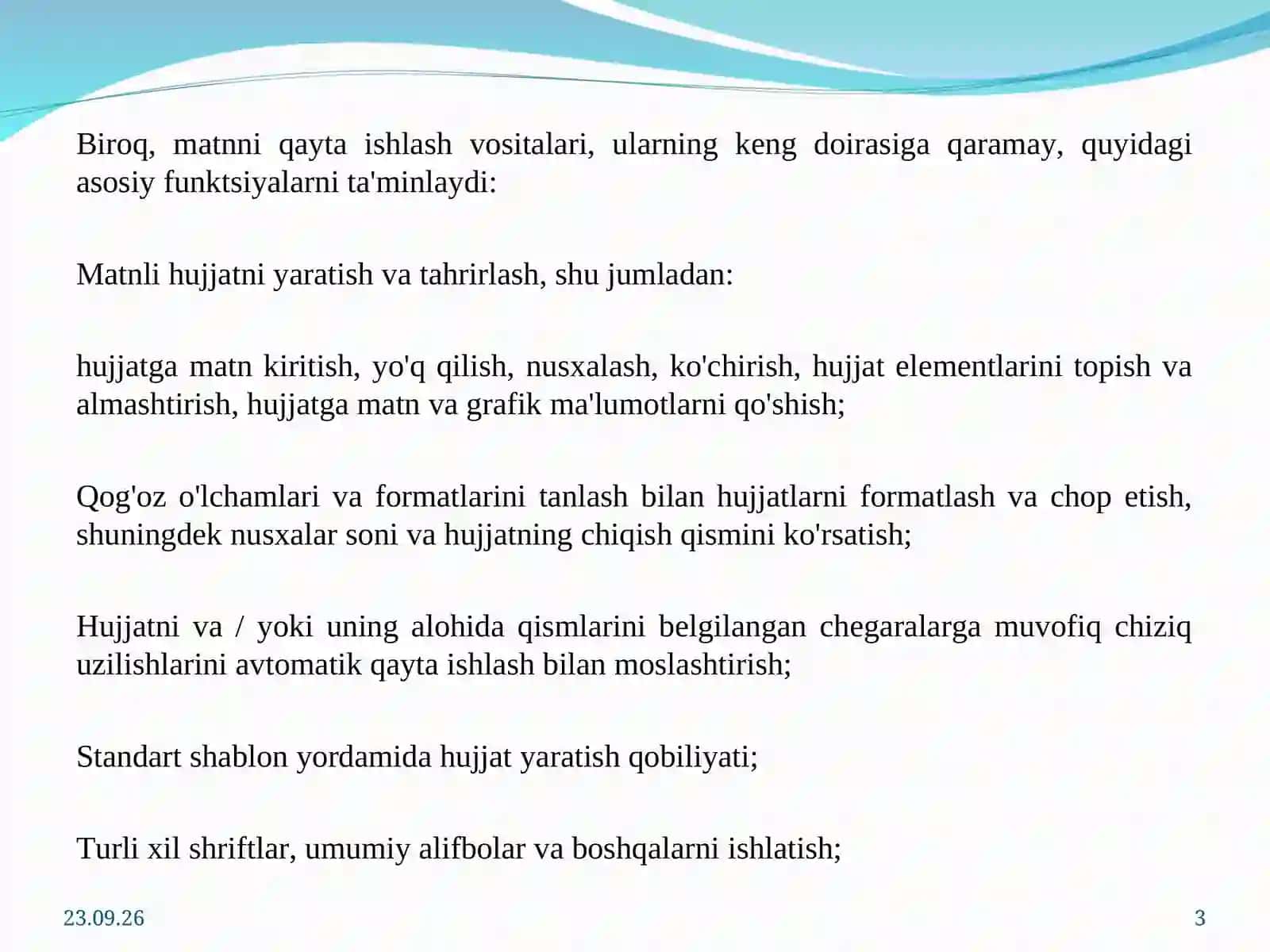 Qayta ishlash vositalari matnli ma'lumot 3