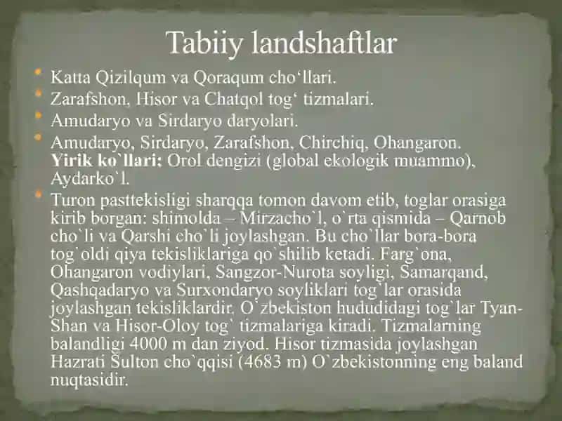 O’zbekiston tabiati, tabiiy boyliklari va ularni muhofaza qilish 3