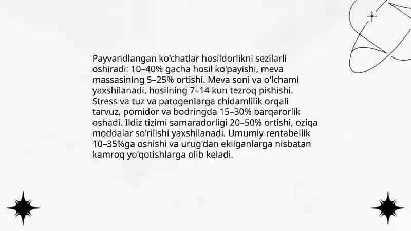 Sabzavot ekinlari ko'chatilarini payvandlash afzalliklari 3