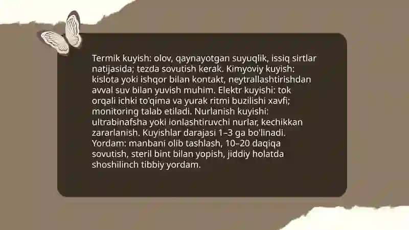 Kuyish tasnifi, darajalari va birinchi yordam algoritmi 3