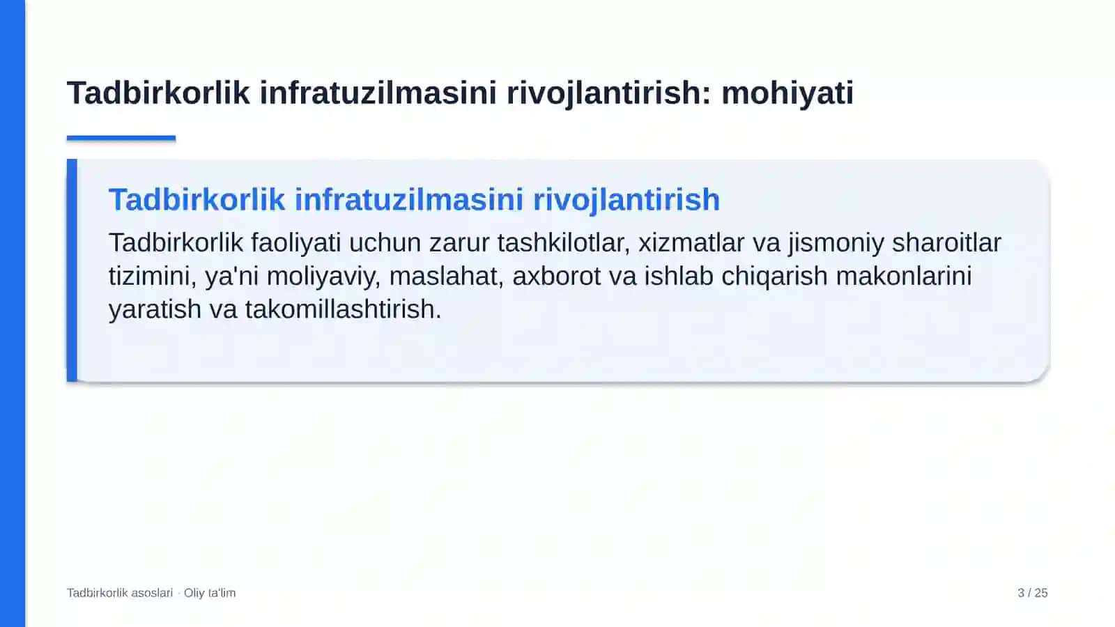 Tadbirkorlik asoslari · Oliy ta'lim 3