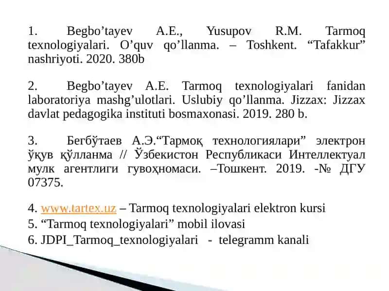 M Aripov. B.Begalov va boshqalar. Axborot texnologiyalari. O'quv qo'llanma 3