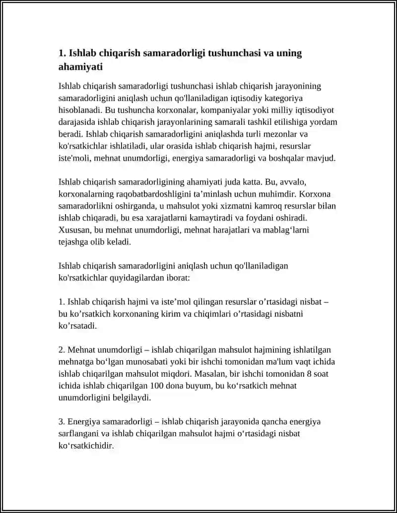 ISHLAB CHIQARISHNING SAMARADORLIGI VA UNING KORSATKICHLARII 3