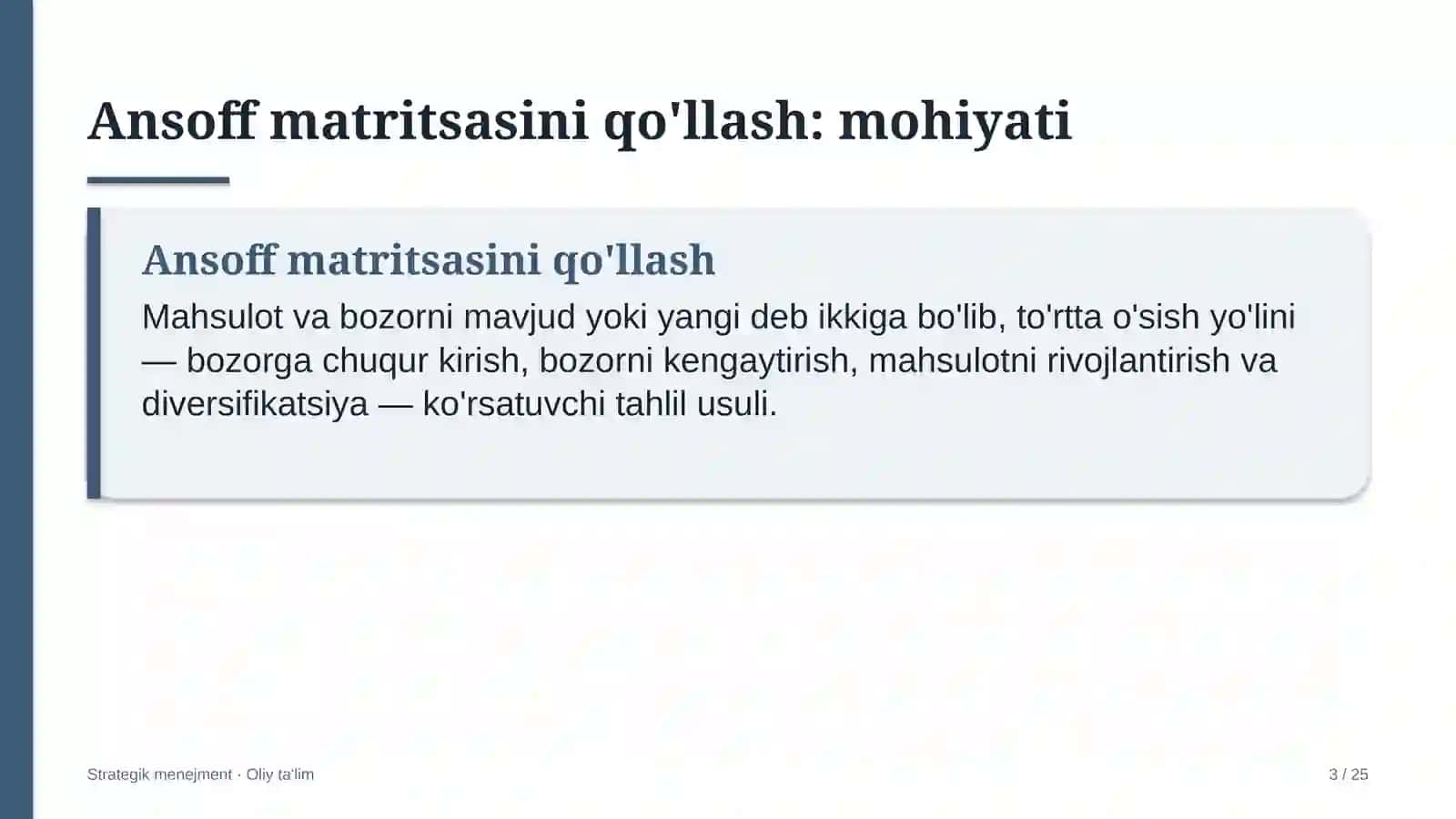 energetikada ansoff matritsasini qo'llash 8083 3